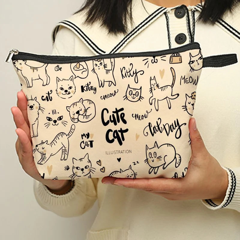 Travel Cosmetic Bag Portable Clutch with Cat Dog Animal Pattern