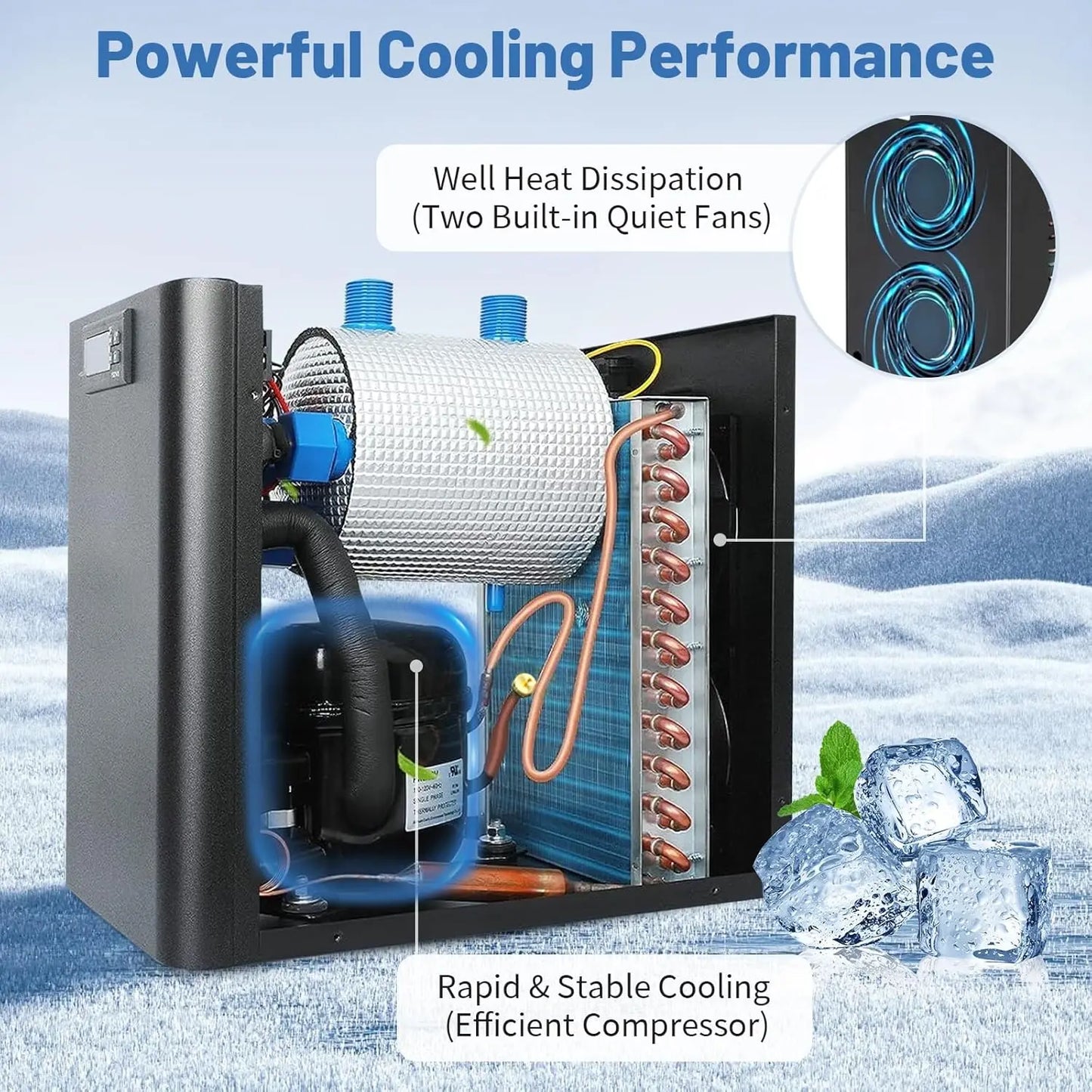 79 Gallon 1/3HP Aquarium Chiller - Energy Efficient, Axolotl, Freshwater & Saltwater