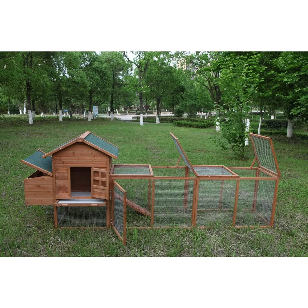 Large Wooden Chicken Coop with Nesting Box and Run, Suitable for 2-6 Chickens, Rabbit Hutch