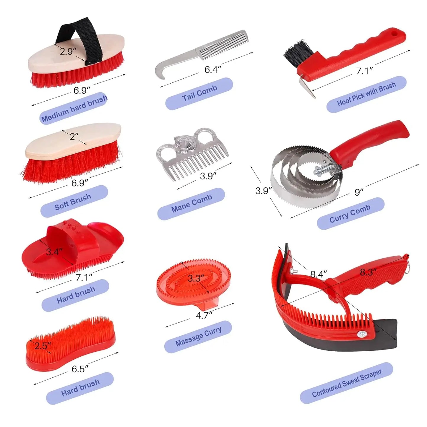 Horse Grooming Kit with Brushes,10 Pcs Horse Cleaning Tool Set with Tote Bag