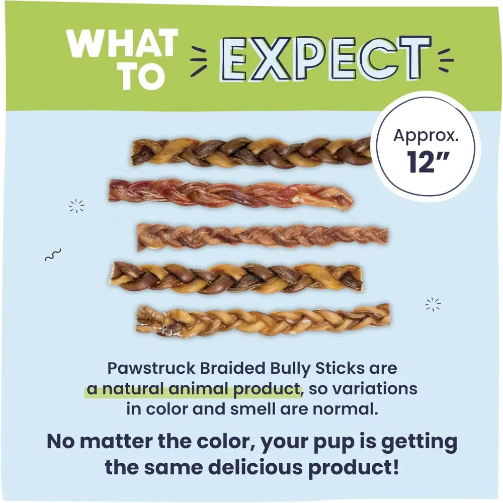 Natural 12" Braided Bully Sticks Rawhide-Free, Single Ingredient Treat