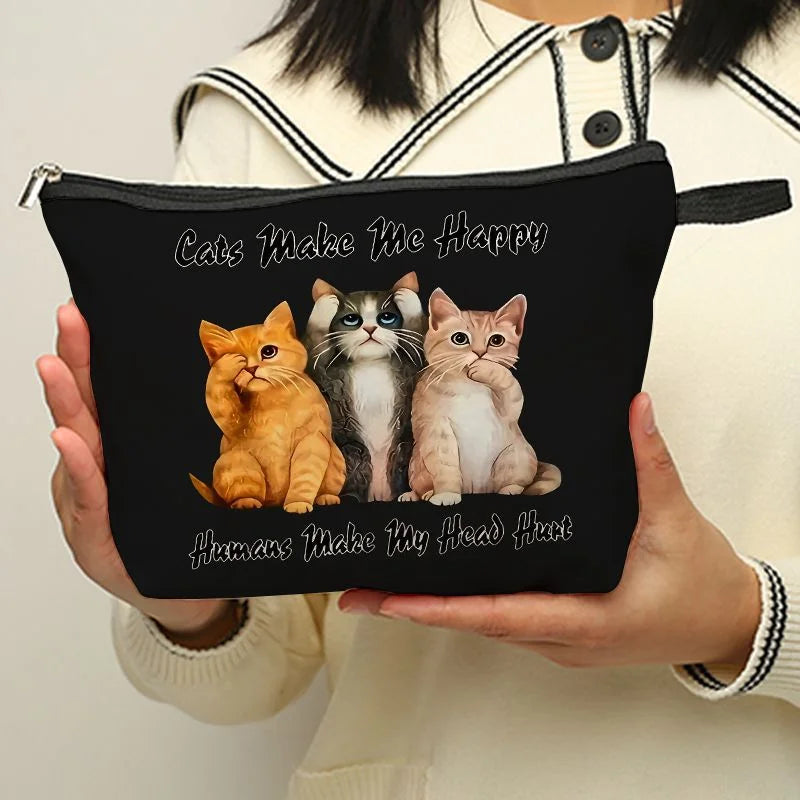 Travel Cosmetic Bag Portable Clutch with Cat Dog Animal Pattern