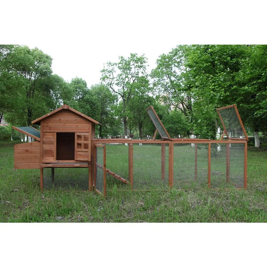 Large Wooden Chicken Coop with Nesting Box and Run, Suitable for 2-6 Chickens, Rabbit Hutch