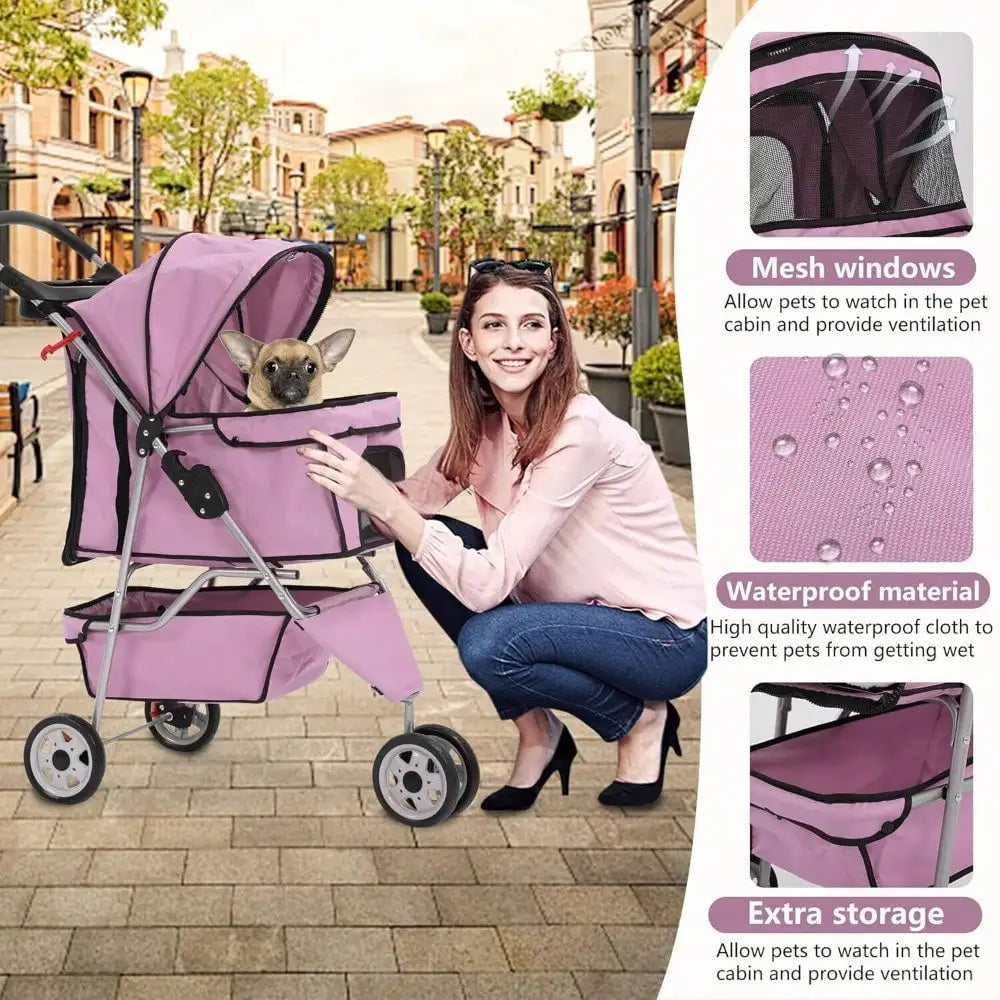 New Pink Cage 3 Wheels Stroller Travel Folding Carrier