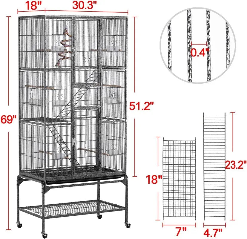 69-Inch Extra Large Metal Cage for Mid-Sized Parrots Cockatiels Parakeets Lovebirds Budgie Finches