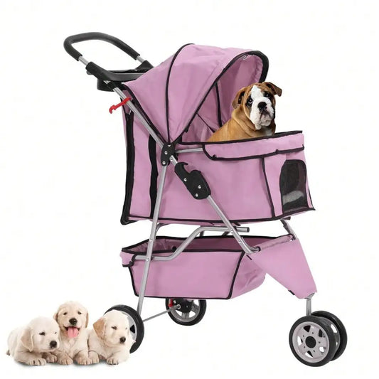New Pink Cage 3 Wheels Stroller Travel Folding Carrier