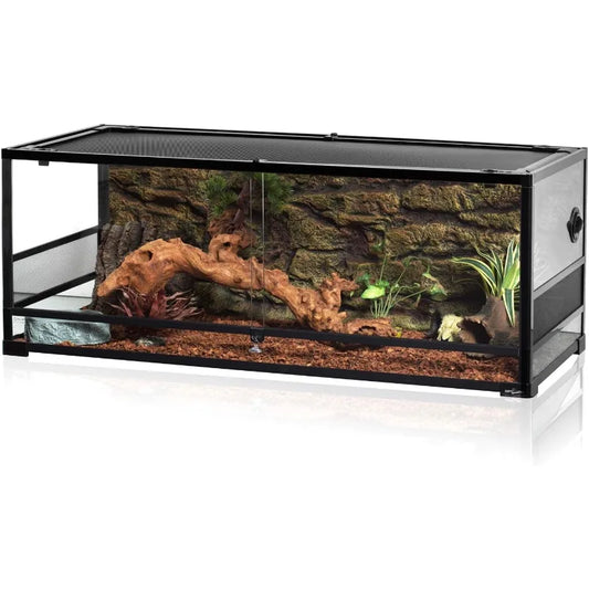 67 Gallon, Reptile, Upgrade Glass Front Opening Sliding Door, Screen Ventilation