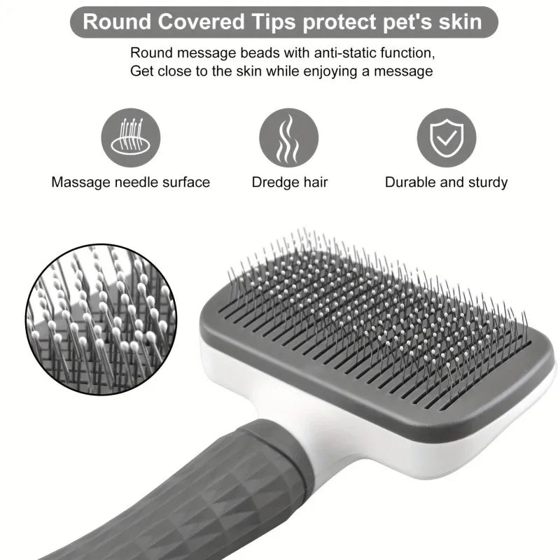 2-in-1 Grooming Brush - Massaging Deshedder, Easy Cleanup