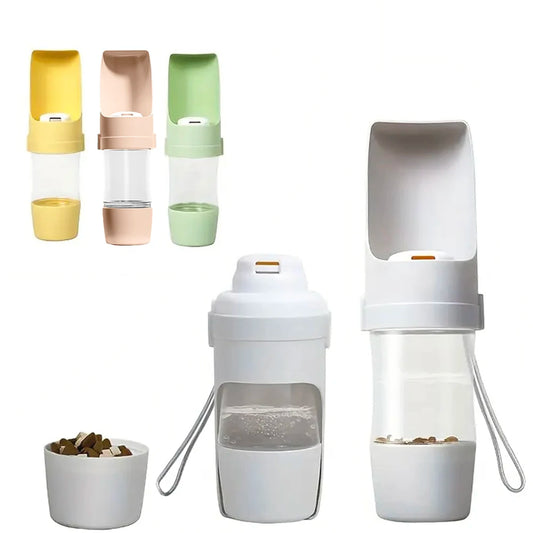 Portable Pet Travel Water Bottle with Food Container Foldable 2 in 1 Outdoor Bowl