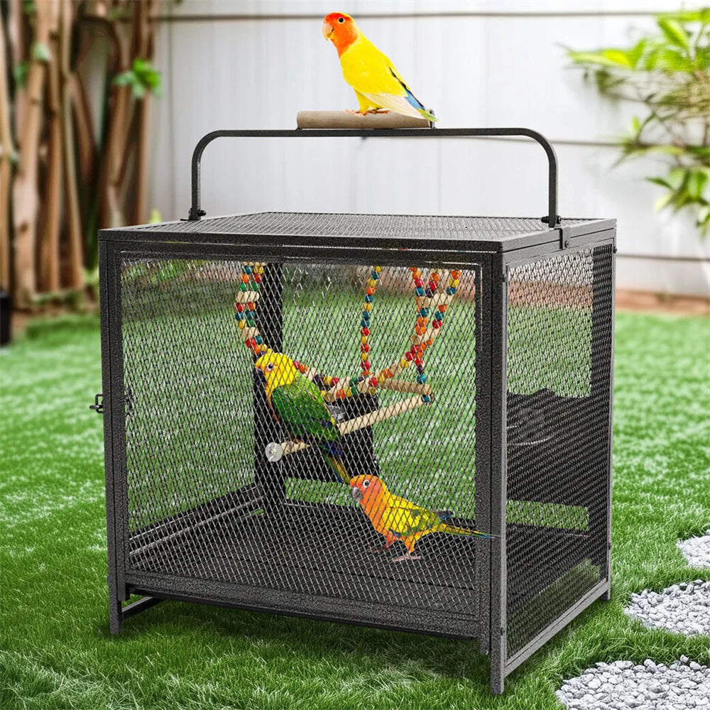 Heavy Duty Wrought Iron Bird Cage, Travel Carrier and Perch