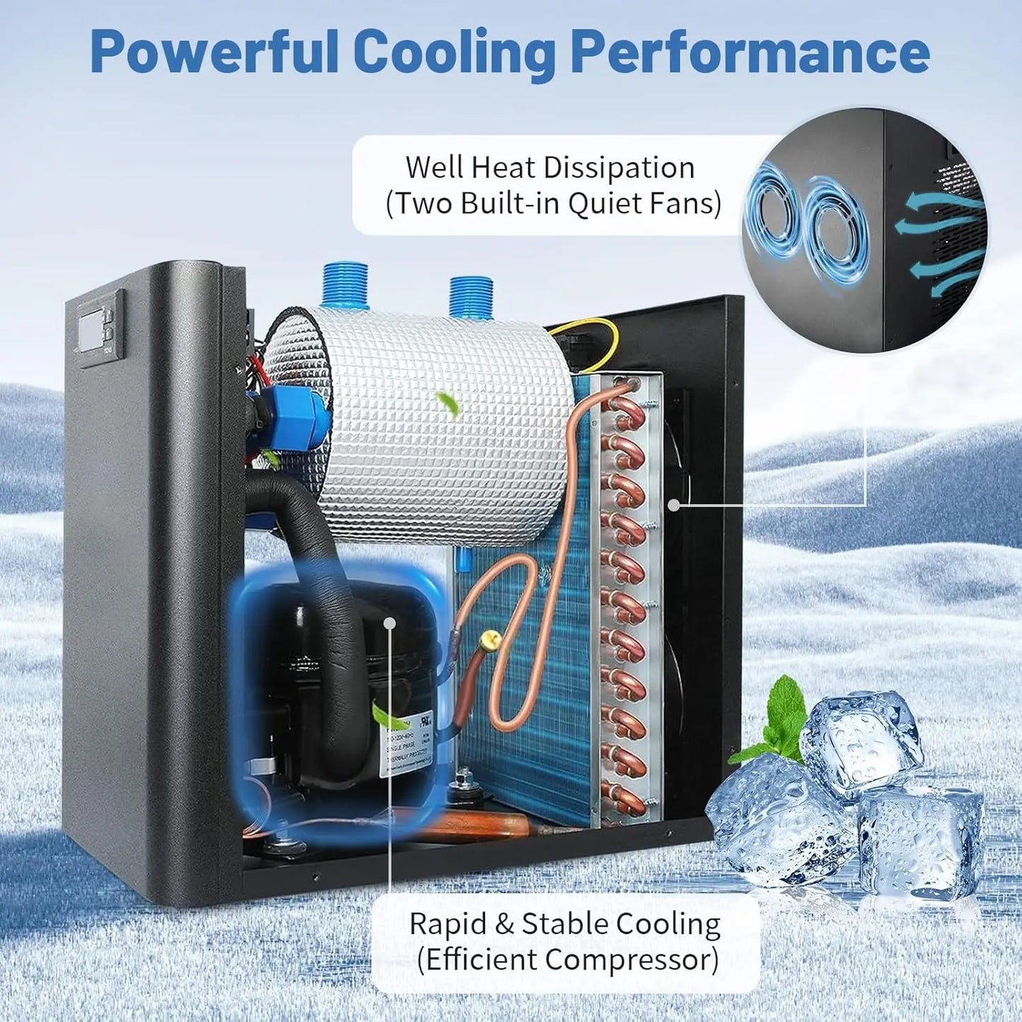 79 Gallon 1/3HP Aquarium Chiller - Energy Efficient, Axolotl, Freshwater & Saltwater