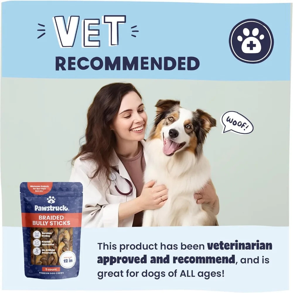 Natural 12" Braided Bully Sticks Rawhide-Free, Single Ingredient Treat