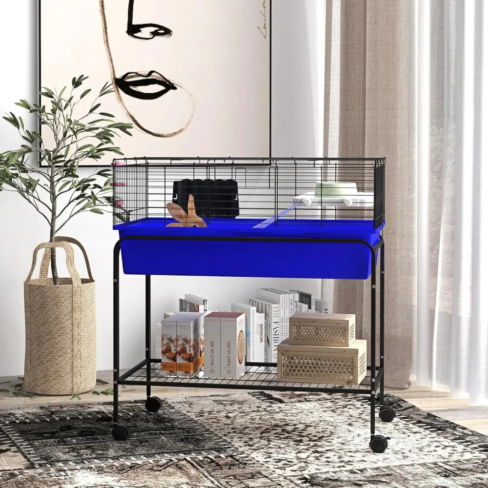Two-Story Habitat with Removable Stand, Wheeled Cage for Guinea Pigs, Hedgehogs, and Chinchillas
