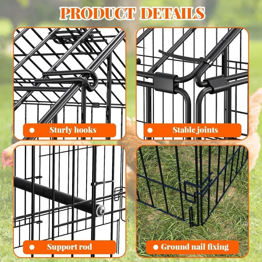 Metal 130”x 40”x 40” Portable Walk-in Poultry Cage, with 4 Doors & 1 Window, Outdoor