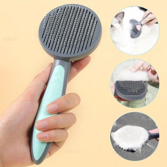 Dog - Cat Comb, Self Cleaning Brush with Curved Needle Teeth