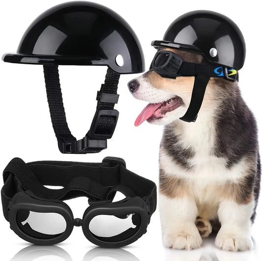 Motorcycle Bike Hard Helmet, Goggle Sunglasses for Dogs - Cats,