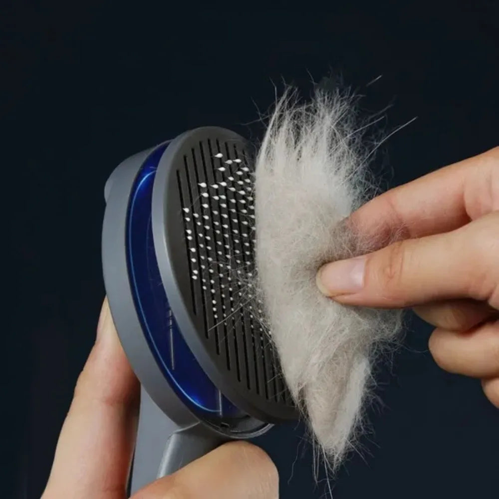 Dog - Cat Comb, Self Cleaning Brush with Curved Needle Teeth