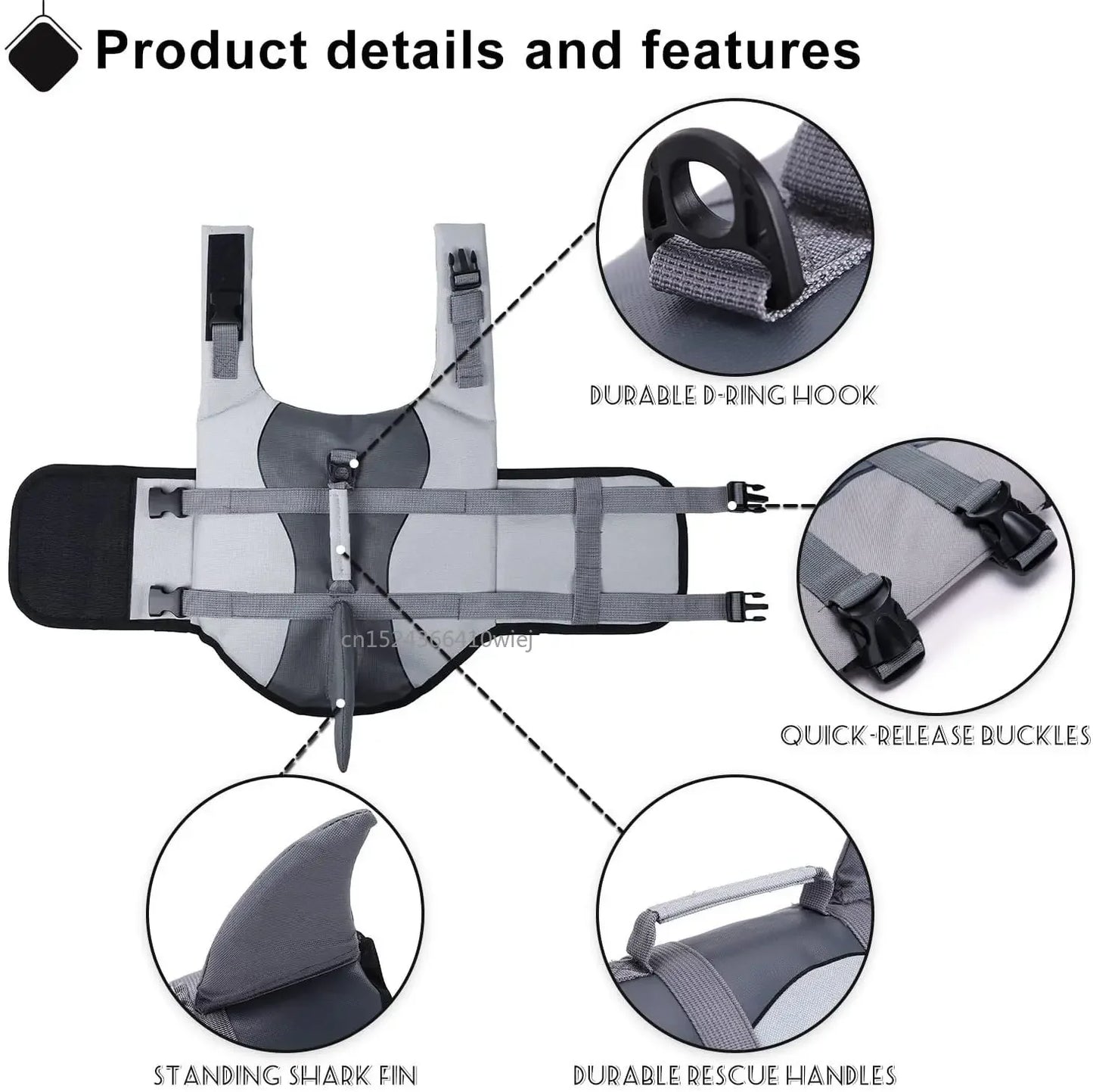 Shark Life Jacket Enhanced Buoyancy Small Dogs/Cats Swimming - Surfing