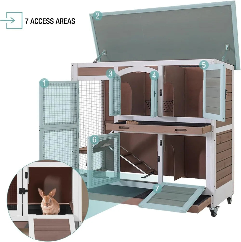 Rabbit Hutch for Guinea Pig with Sliding Plastic Trays,