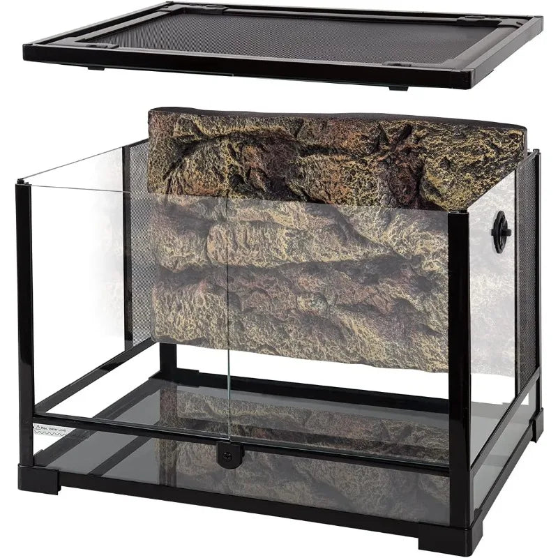 34 Gallon Large Glass Terrarium,Double Hinge Door Screen Ventilation