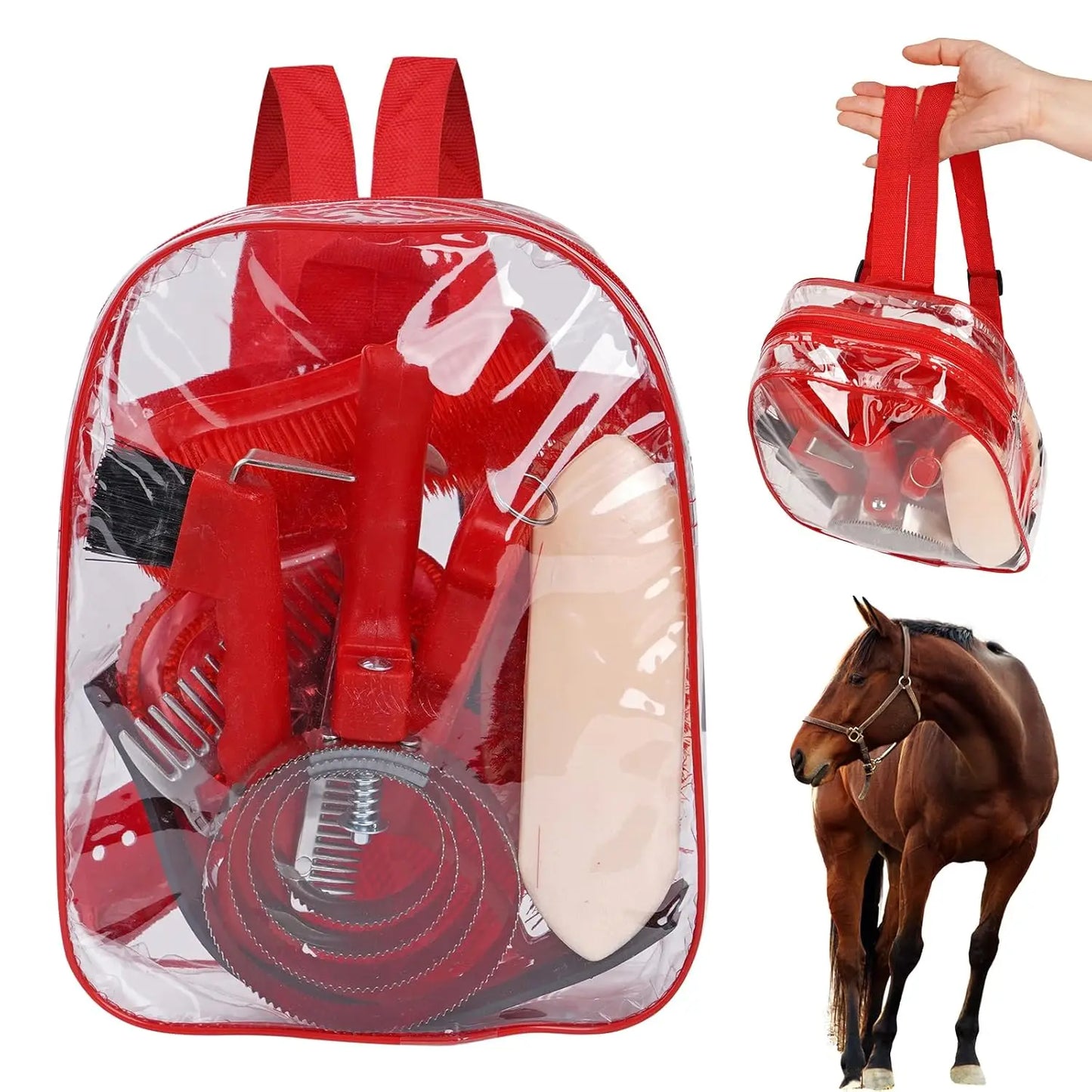 Horse Grooming Kit with Brushes,10 Pcs Horse Cleaning Tool Set with Tote Bag