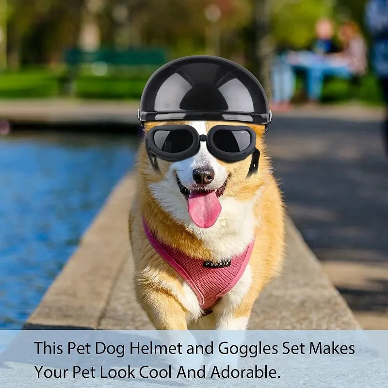 Motorcycle Bike Hard Helmet, Goggle Sunglasses for Dogs - Cats,