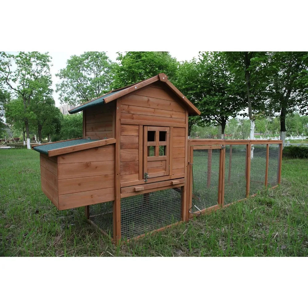 Large Wooden Chicken Coop with Nesting Box and Run, Suitable for 2-6 Chickens, Rabbit Hutch