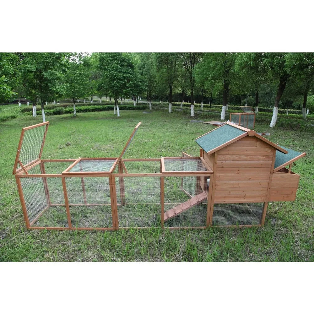 Large Wooden Chicken Coop with Nesting Box and Run, Suitable for 2-6 Chickens, Rabbit Hutch