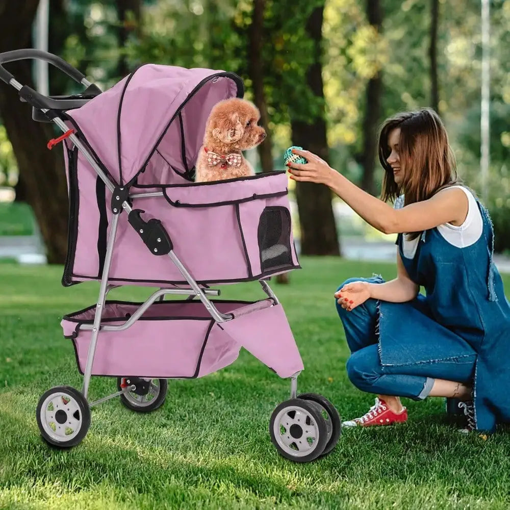 New Pink Cage 3 Wheels Stroller Travel Folding Carrier