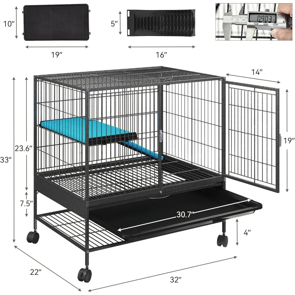 Metal 2-Tiers Small Animal Cages for Adult Rats Ferret Chinchilla Guinea Pig Large Hamster Indoor Critter Nation
