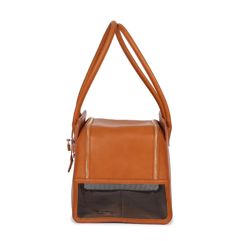 New Luxury PU Leather Pet Carrier Breathable Handbag