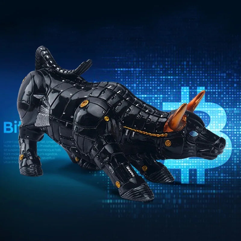 Black Bitcoin Bull Animal Statue And Figurines for Living Room or Desk