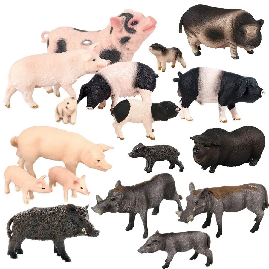 Toy Animals Figures Pig Sows Piglets Wild Boar Warthog Models Farm Animal figurines Action Figure Kids Gifts Children Toys Games