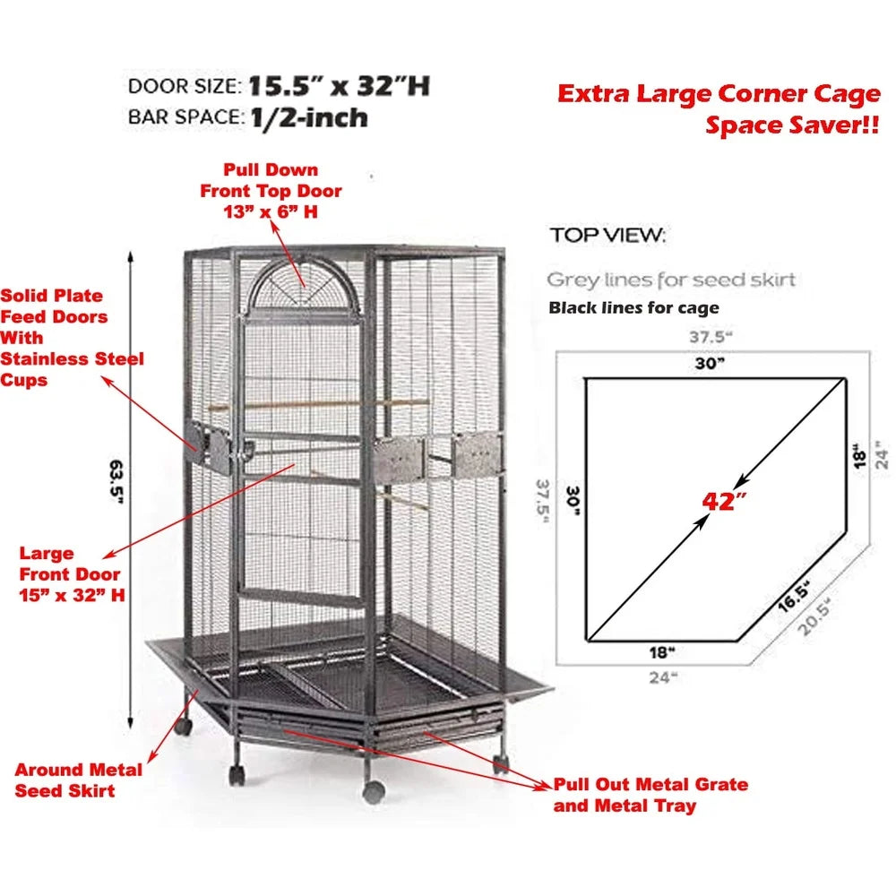 Corner Flight Bird Parrot Breeding Cage 63.5inch Wrought Iron