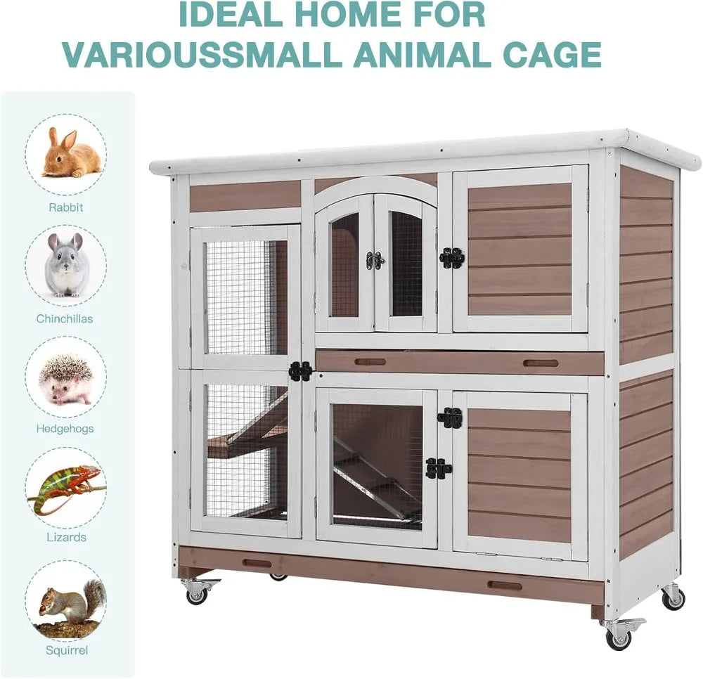Rabbit Hutch for Guinea Pig with Sliding Plastic Trays,