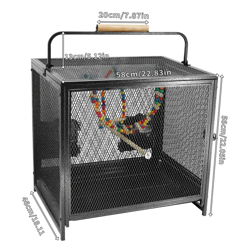 Heavy Duty Wrought Iron Bird Cage, Travel Carrier and Perch