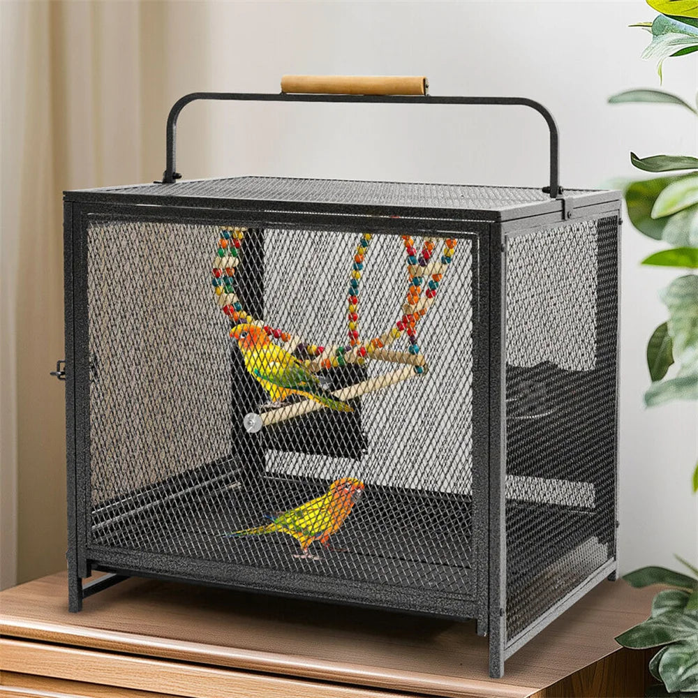 Heavy Duty Wrought Iron Bird Cage, Travel Carrier and Perch