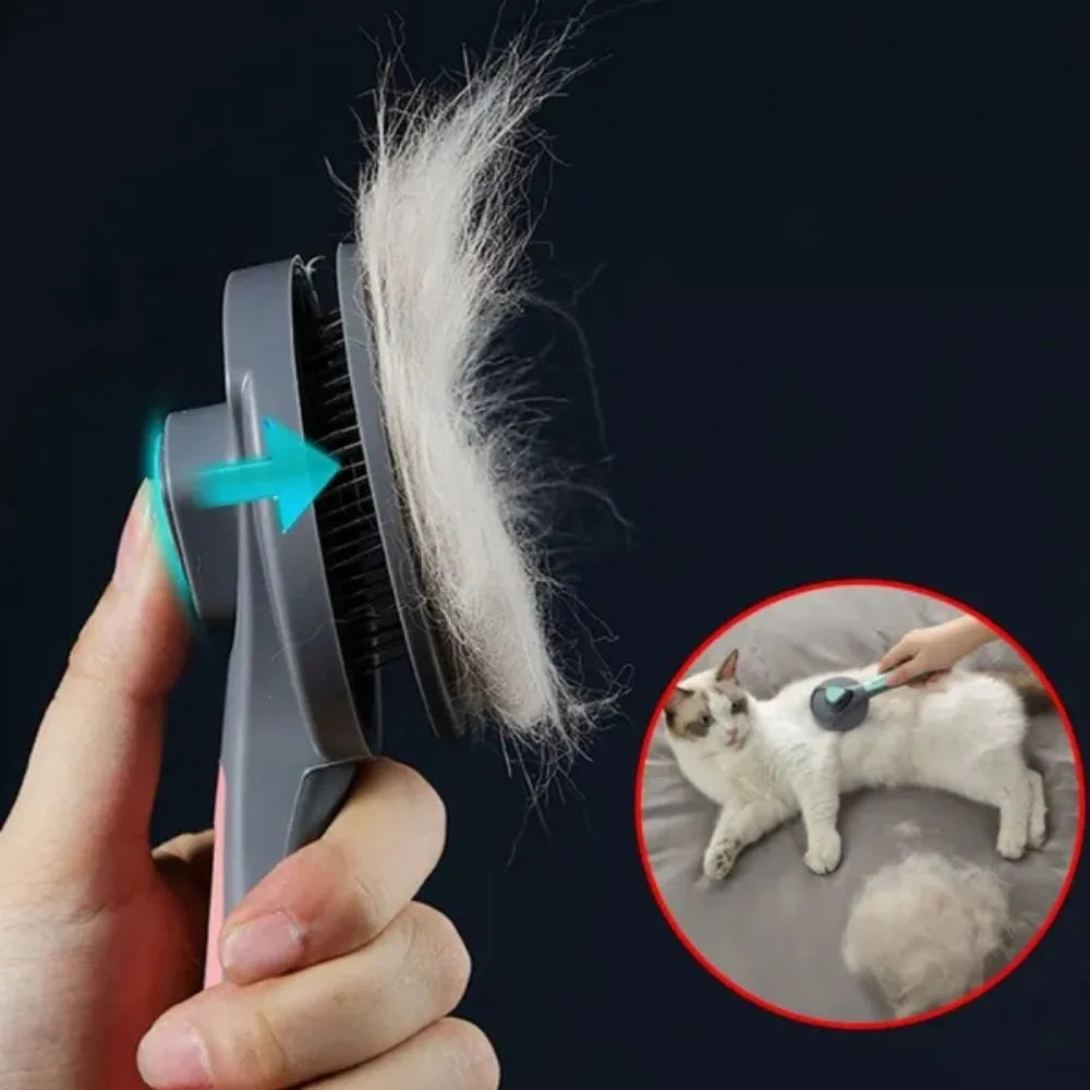 Dog - Cat Comb, Self Cleaning Brush with Curved Needle Teeth