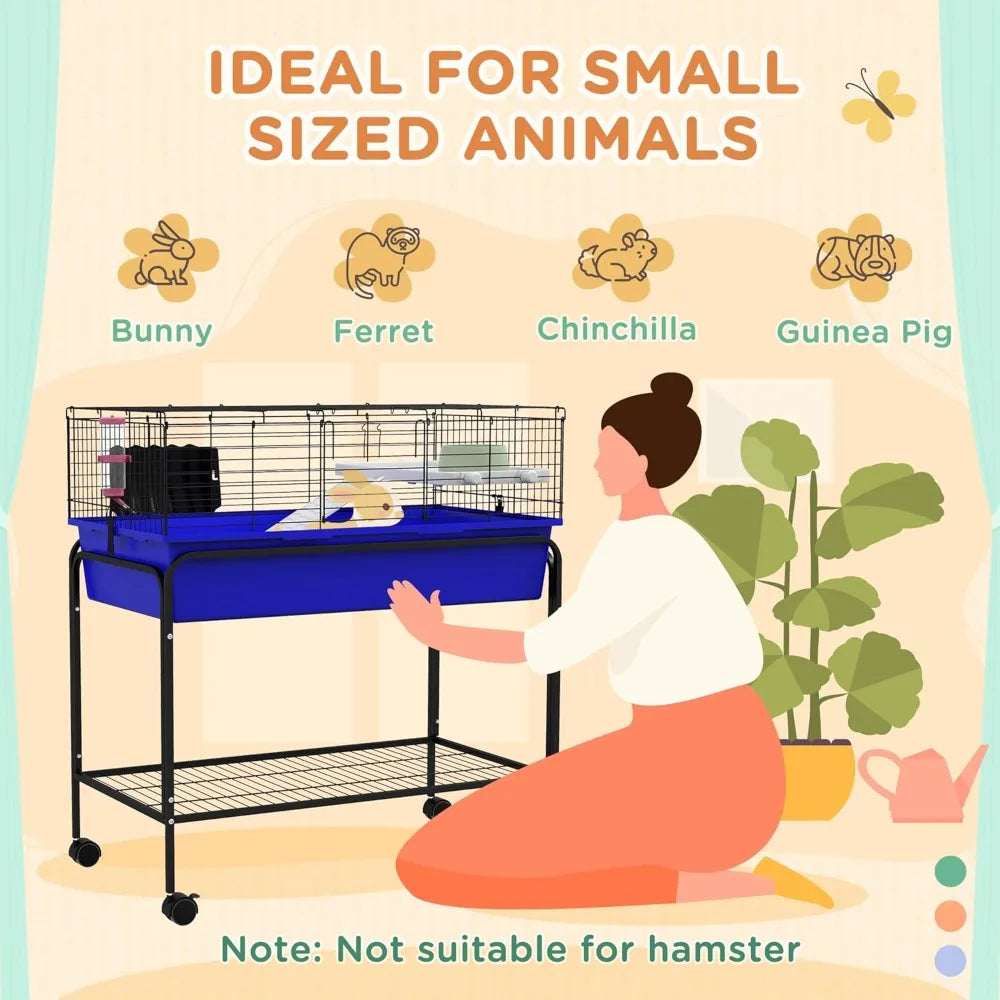 Two-Story Habitat with Removable Stand, Wheeled Cage for Guinea Pigs, Hedgehogs, and Chinchillas