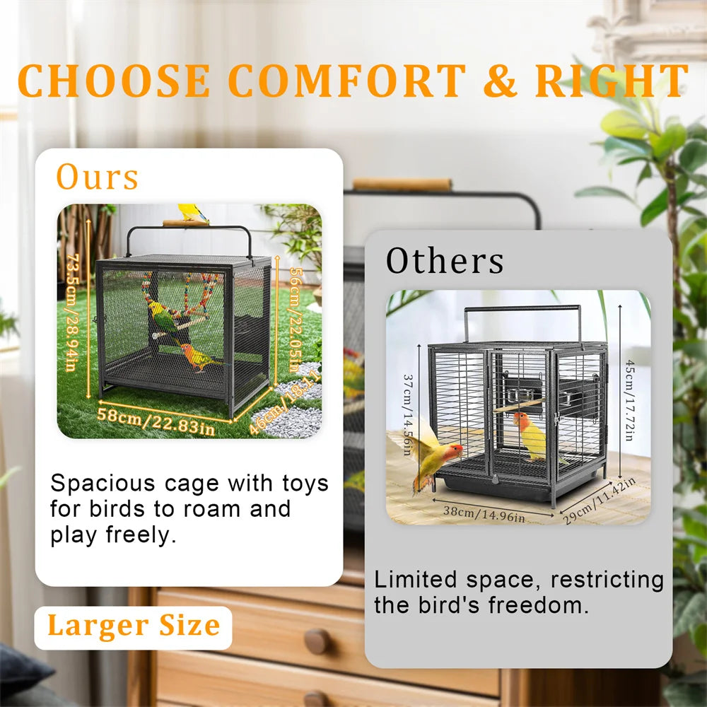 Heavy Duty Wrought Iron Bird Cage, Travel Carrier and Perch