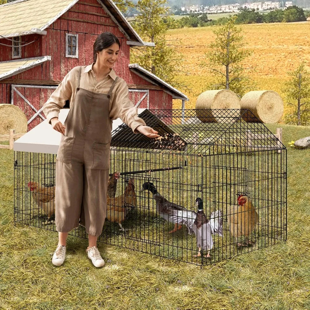 Metal 130”x 40”x 40” Portable Walk-in Poultry Cage, with 4 Doors & 1 Window, Outdoor