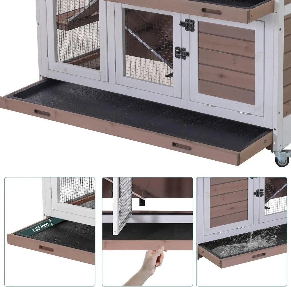 Rabbit Hutch for Guinea Pig with Sliding Plastic Trays,