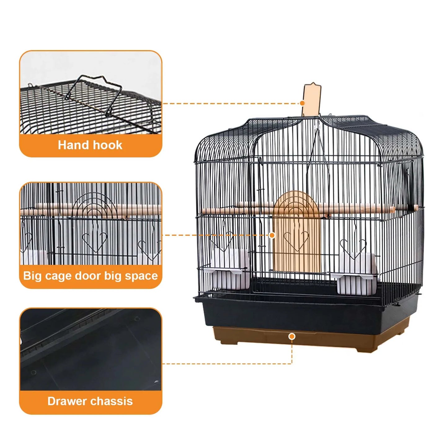 Travel Cage, Standing Pole, Food Container, Swing Cockatiels Parrots Canaries
