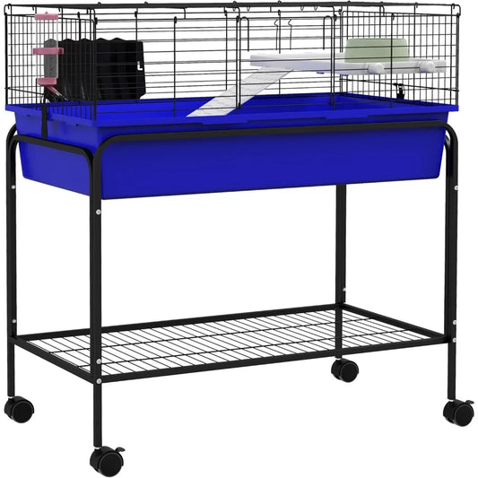 Two-Story Habitat with Removable Stand, Wheeled Cage for Guinea Pigs, Hedgehogs, and Chinchillas