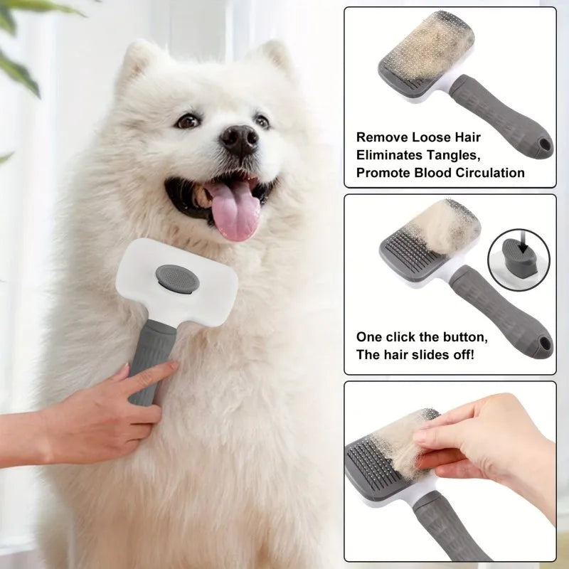 2-in-1 Grooming Brush - Massaging Deshedder, Easy Cleanup