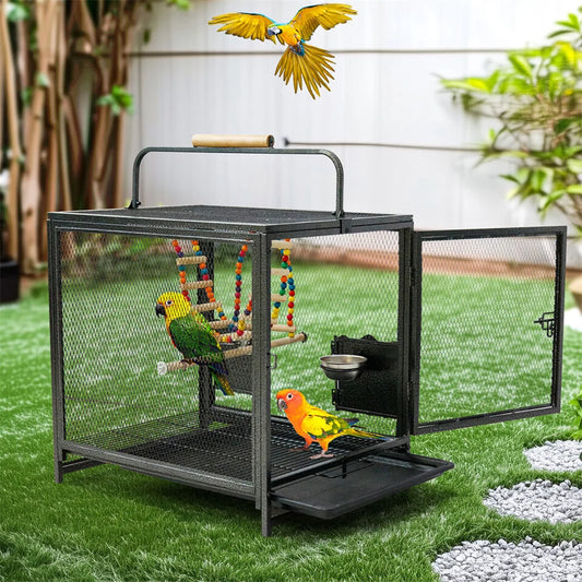 Heavy Duty Wrought Iron Bird Cage, Travel Carrier and Perch