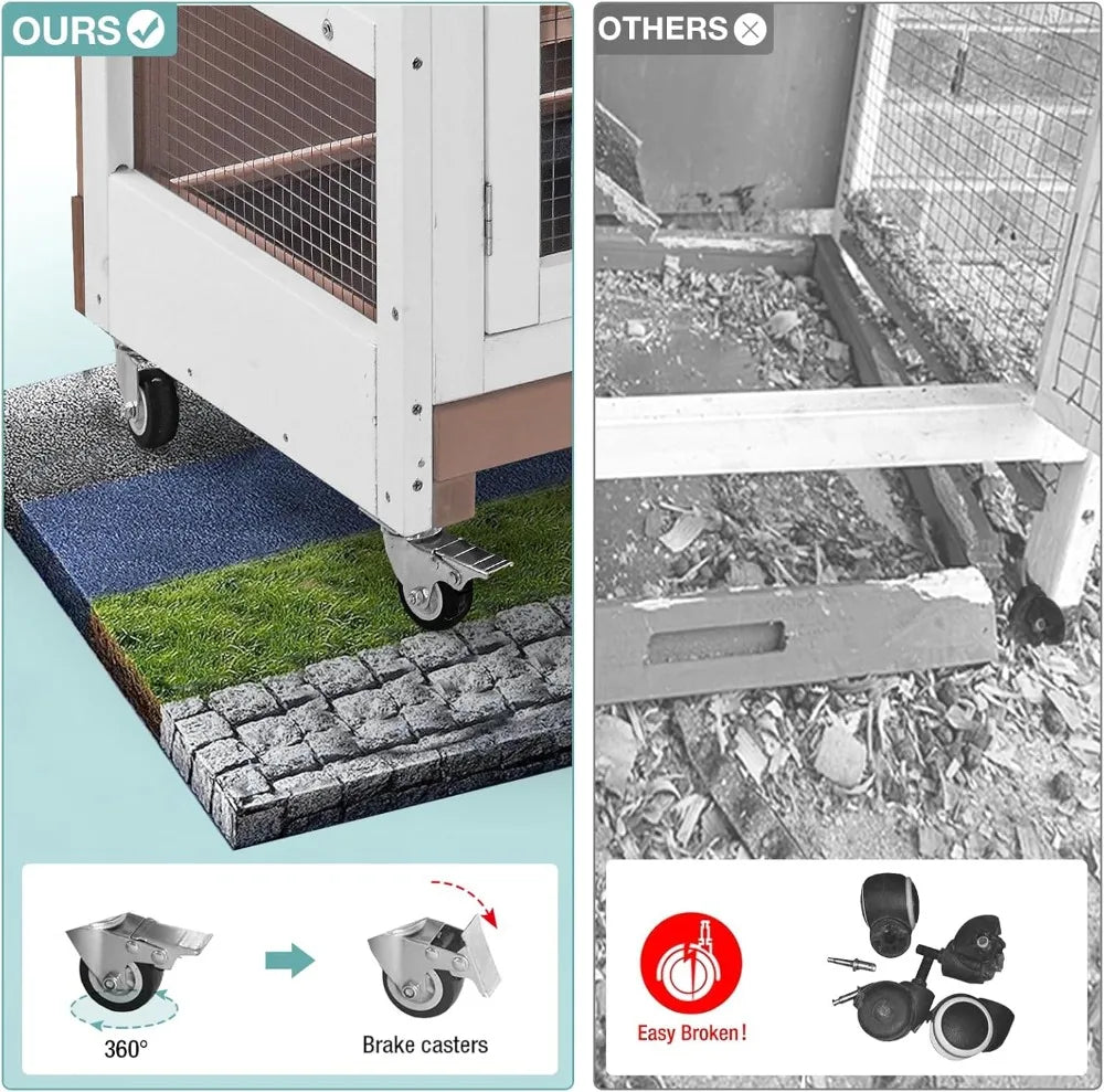 Rabbit Hutch for Guinea Pig with Sliding Plastic Trays,