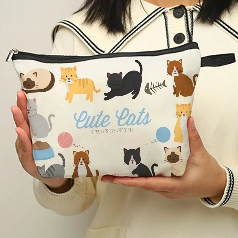 Travel Cosmetic Bag Portable Clutch with Cat Dog Animal Pattern