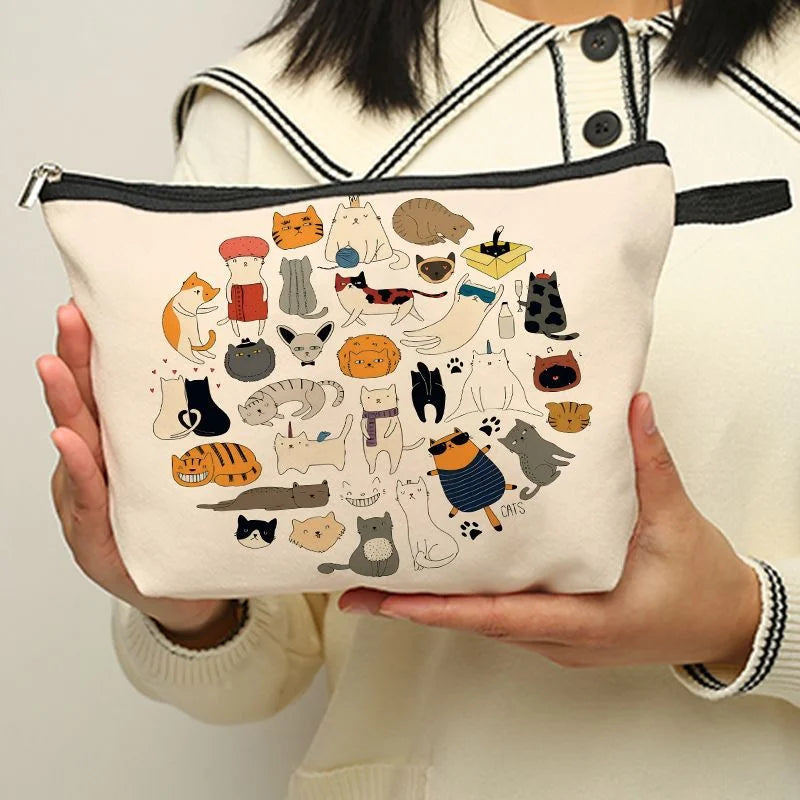 Travel Cosmetic Bag Portable Clutch with Cat Dog Animal Pattern