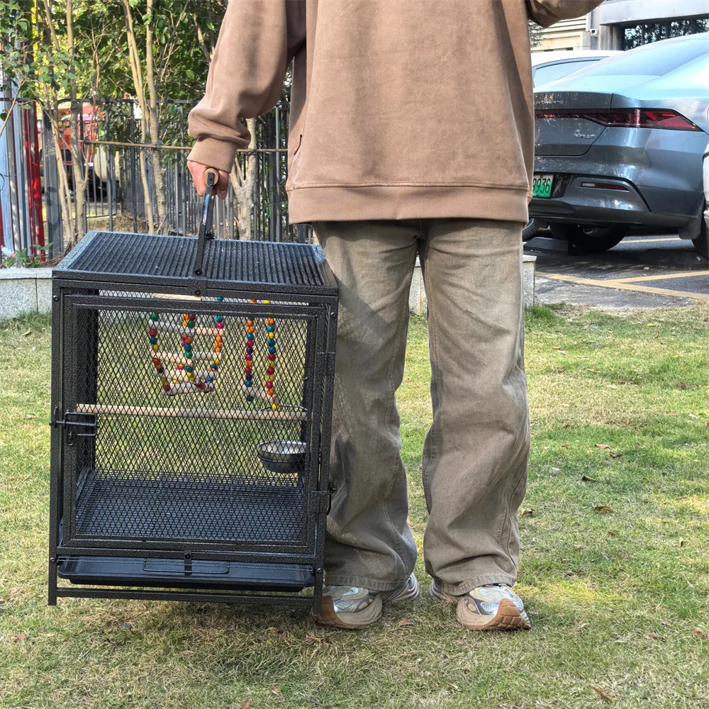 Heavy Duty Wrought Iron Bird Cage, Travel Carrier and Perch